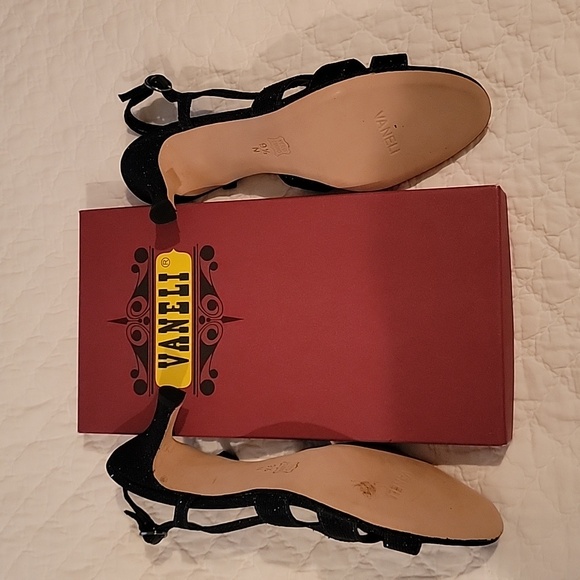 Vaneli Sparkle Navy 9.5 Narrow Kitten Heel Strappy Dress - Picture 6 of 12